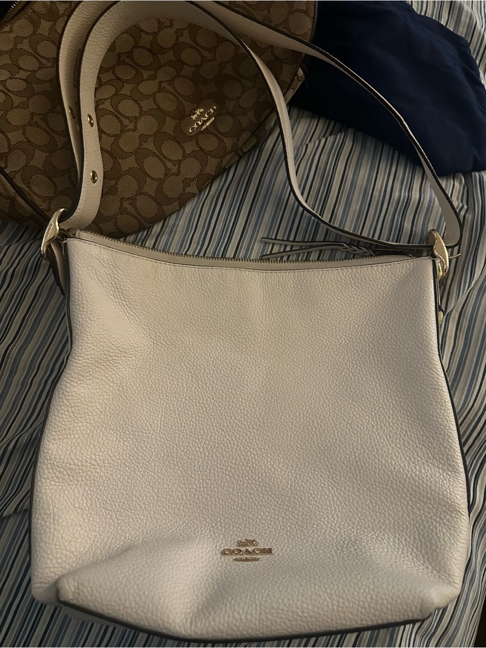 Coach Pebbled Leather Shoulder Bag in Light Cream